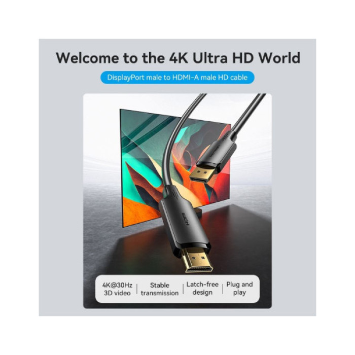 Кабель мультимедійний DisplayPort M to HDMI M 1.8m 4K40Hz black Vention (HFOBAC)