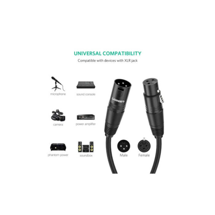 Кабель мультимедійний XLR M to XLR F 2.0m AV130 black Ugreen (20710)