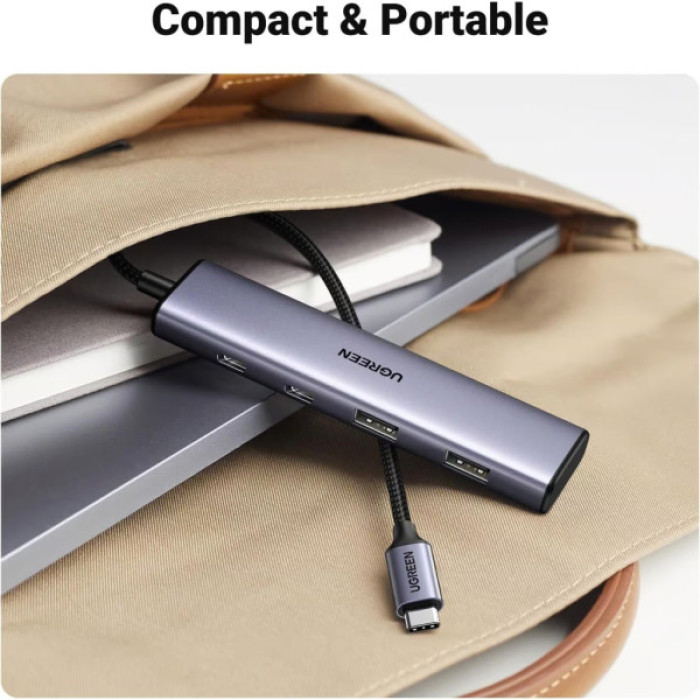 Концентратор Ugreen USB-C to 2xUSB 3.0 + 2xUSB-C CM473 gray (15395)