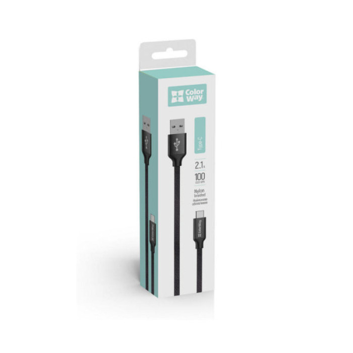 Дата кабель USB 2.0 AM to USB-C 1.0m 2.1А black ColorWay (CW-CBUC003-BK)