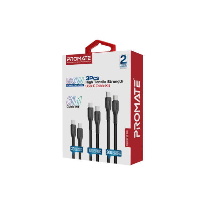 Дата кабель USB-C to USB-C 2.0m Promate (cablekit-cc.black)