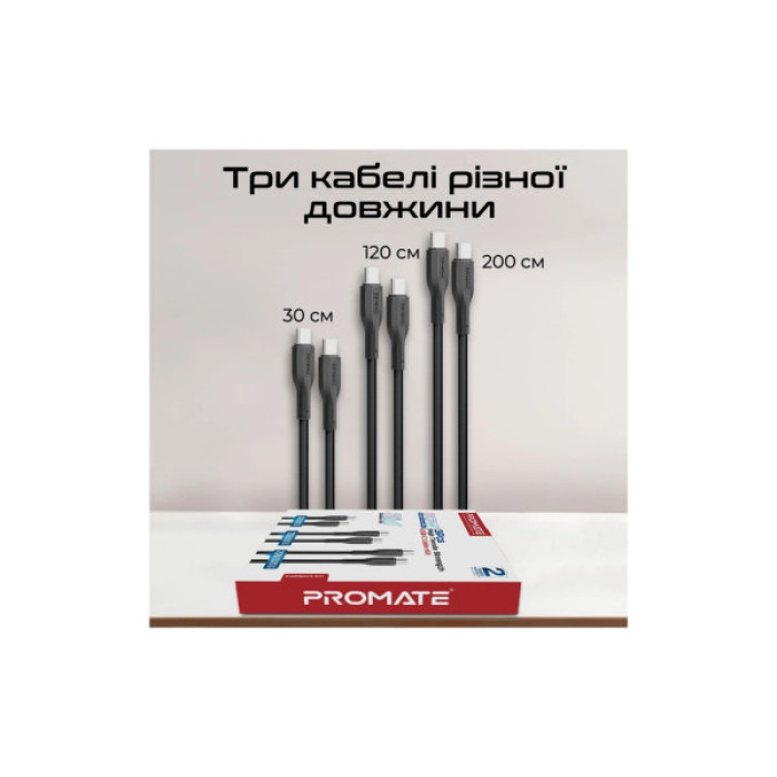 Дата кабель USB-C to USB-C 2.0m Promate (cablekit-cc.black)