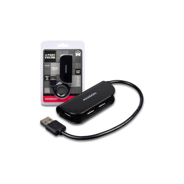 Концентратор AXAGON USB 2.0 to 4xUSB 2.0 0.2m black (HUE-X4B)