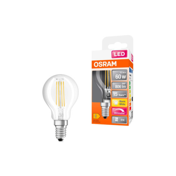 Лампочка Osram LED CL P60 DIM 6,5W/827 230V FIL E14 10x1 (4058075447875)