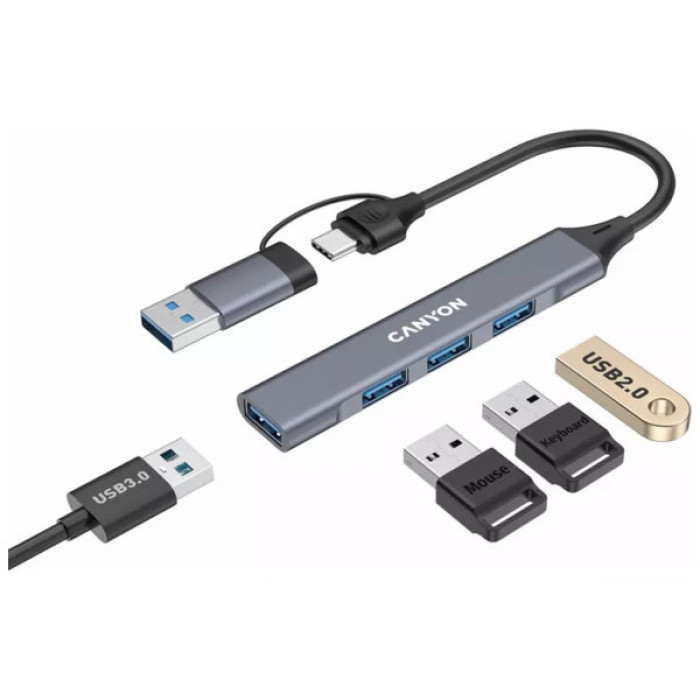 Концентратор Canyon hub DS-02 4in1 USB-A/C Grey (CNS-TDS02G)