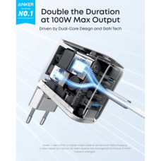 Зарядний пристрій Anker 2xUSB-C PD100W + 1xUSB GaN w Display + cable USB-C silver (B121BG41)