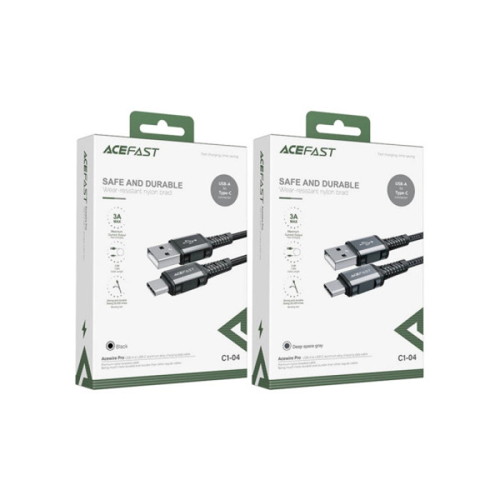 Дата кабель USB 2.0 AM to USB-C 1.2m 3A nylon C1-04 black Acefast (6974316280545)