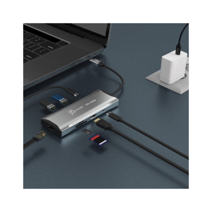 Порт-реплікатор J5create Dock-Station USB-C 10Gbps, 7-in-1 (хаб/HDMI/PD/картридер) (JCD393-N)