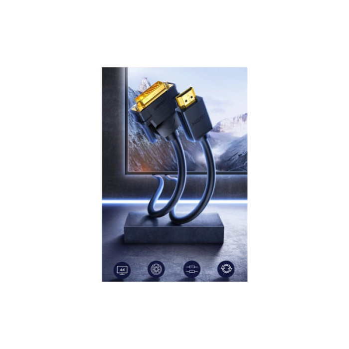 Кабель мультимедійний HDMI M to DVI M 3.0m HD106 black Ugreen (10136)