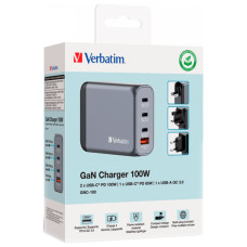 Зарядний пристрій Verbatim GaN 100 W 4 ports (2xUSB-C-100 W,USB-C 65 W /USB-A -3.0) (32202)