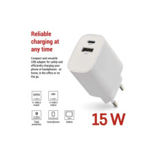 Зарядний пристрій EMOS V02B15 1xUSB-A + 1xUSB-C 15W GaN (V02B15)