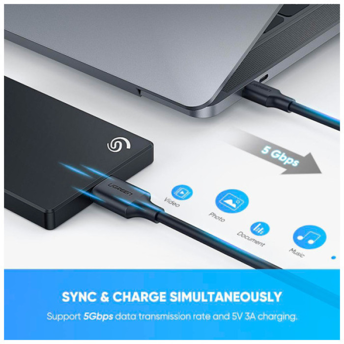 Дата кабель USB-C 3.1 to Micro USB 3.0 1.0m 3A US312 black Ugreen (20103)