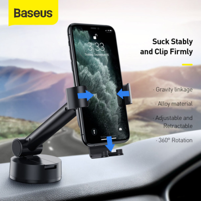 Універсальний автотримач Baseus 4.7-6.5" Gravity Simplism (на присоску) black (SUYL-JY01)