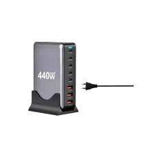 Зарядний пристрій XoKo 2xUSB-С PD100W + 3xUSB-С PD65W + 3xUSB QC18W 440W GaN (QC-400)
