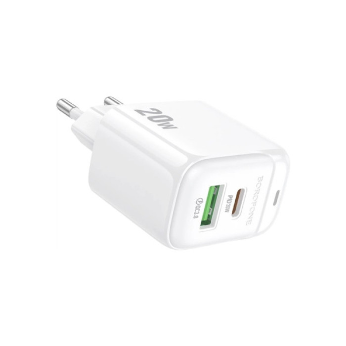 Зарядний пристрій BOROFONE BAS44A 1xUSB-C PD20W + 1xUSB QC3.0 white (6941991113840)