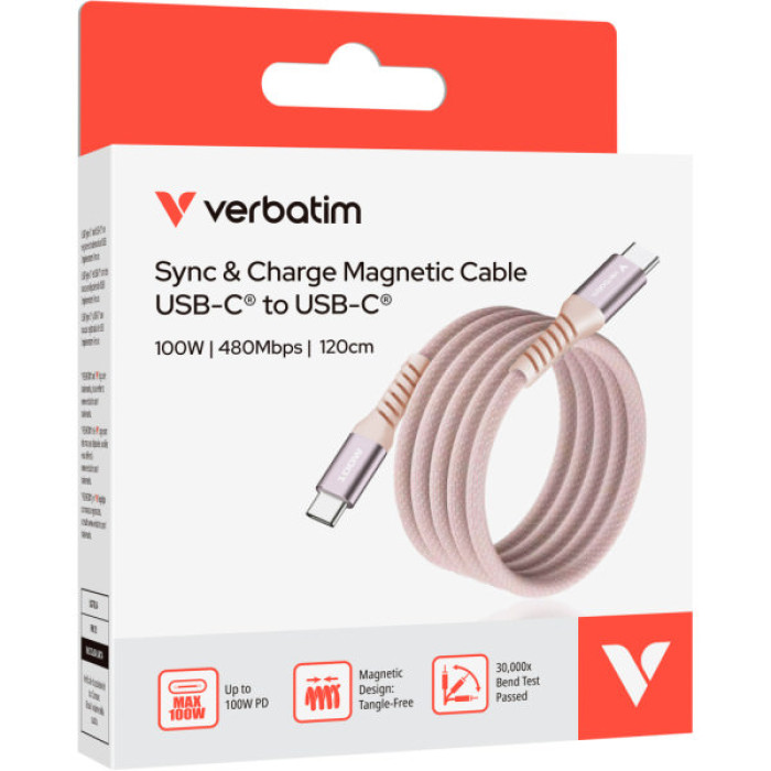 Дата кабель USB-C to USB-C 1.2m Magnetic 100W pink Verbatim (31857)