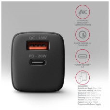Зарядний пристрій AXAGON 1xUSB QC3.0 + 1xUSB-C PD20W black (ACU-PQ20)
