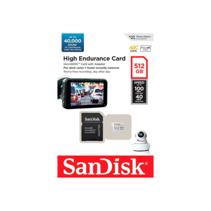 Карта пам'яті SanDisk 512GB microSDXC High Endurance UHS-I U3 V30 + SD adapter (SDSQQNR-512G-GN6IA)