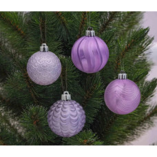 Ялинкова іграшка Chomik пластикові кульки рельєфні і шишки 36 шт, 3,4,6 см, мікс бузкові (5900779832916_2)