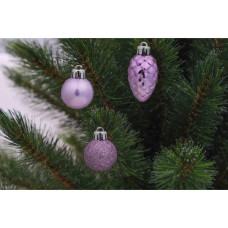 Ялинкова іграшка Chomik пластикові кульки рельєфні і шишки 36 шт, 3,4,6 см, мікс бузкові (5900779832916_2)