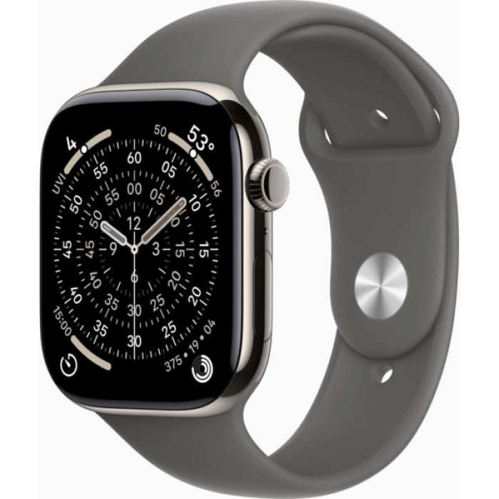 Смарт-годинник Apple Watch Series 11 GPS + Cellular 46mm Natural Titanium Case with Stone Grey Sport Band - M/L (MFCX4RK/A)