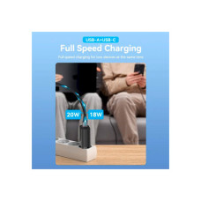 Зарядний пристрій VENTION 2xUSB 38W (USB-C+USB-A) PD+QC3.0 black (FBIB0-EU)