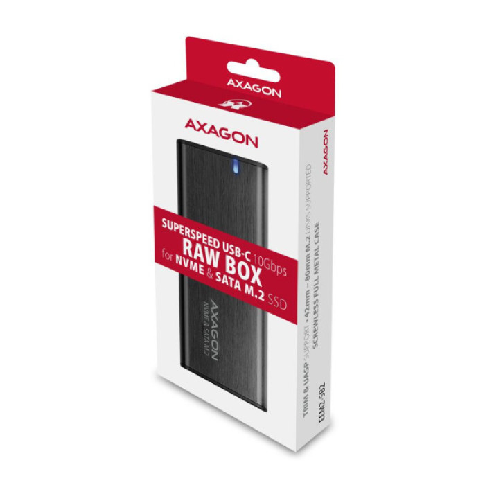Кишеня зовнішня AXAGON USB-C 3.2 Gen 2 metal box for M.2 NVMe & SATA SSD RAW (EEM2-SB2)