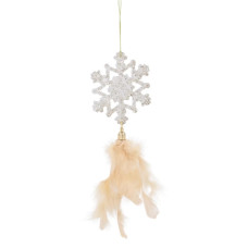 Ялинкова іграшка Chomik Янгол, бант, сніжинка з пір'ям, комплект 3 шт, 22 см, шампань (5900779855892)