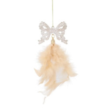Ялинкова іграшка Chomik Янгол, бант, сніжинка з пір'ям, комплект 3 шт, 22 см, шампань (5900779855892)