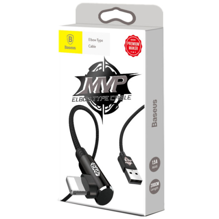 Дата кабель USB 2.0 AM to Lightning 2.0m 1.5A 90° corner black Baseus (CALMVP-A01)