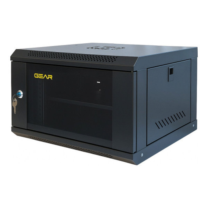 Шафа настінна GEAR 6U 19" 600x450x350 мм, + полка 19", black (GWMSN-6U-600-450)