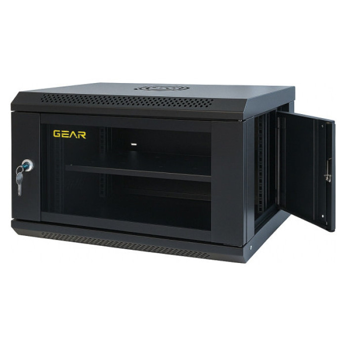 Шафа настінна GEAR 6U 19" 600x450x350 мм, + полка 19", black (GWMSN-6U-600-450)