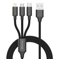 Дата кабель USB 2.0 AM to Lightning + Micro 5P + USB-C 1.0m 2.4-3A black Grand-X (PX-31B)