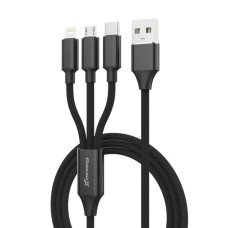 Дата кабель USB 2.0 AM to Lightning + Micro 5P + USB-C 1.0m 2.4-3A black Grand-X (PX-31B)
