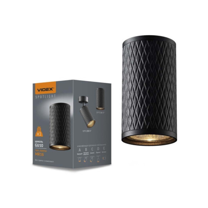 Світильник точковий Videx під лампу GU10 SPF02A накладний чорна призма (VL-SPF02A-BP)