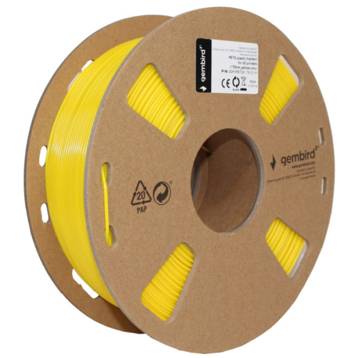 Пластик для 3D-принтера Gembird PETG, 1.75 мм, yellow, 1 кг (3DP-PETG1.75-01-Y)