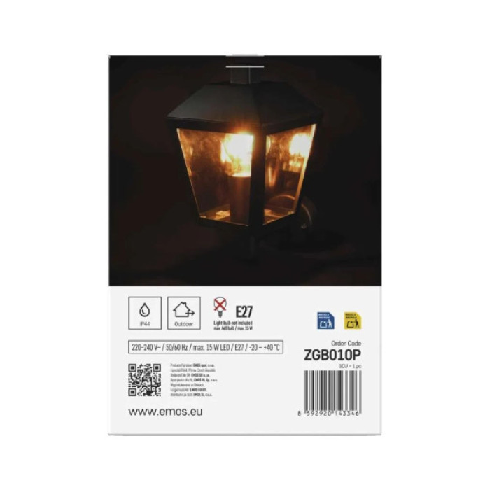Світильник EMOS E27 15 Вт IP44 (ZGB010P)