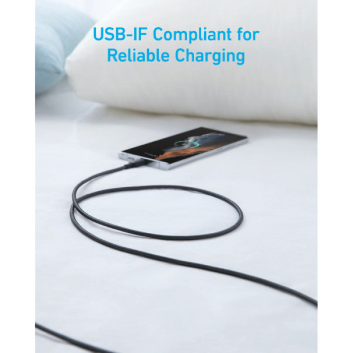 Дата кабель USB 2.0 AM to USB-C 1.8m nylon 322 black Anker (A81H6G11)