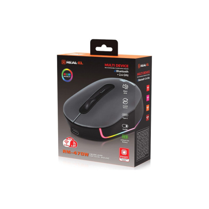 Мишка REAL-EL RM-470W Wireless/Bluetooth Dark Gray (EL123200049)