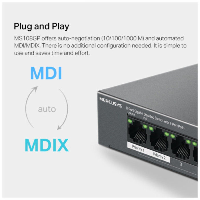 Комутатор мережевий Mercusys MS108GP