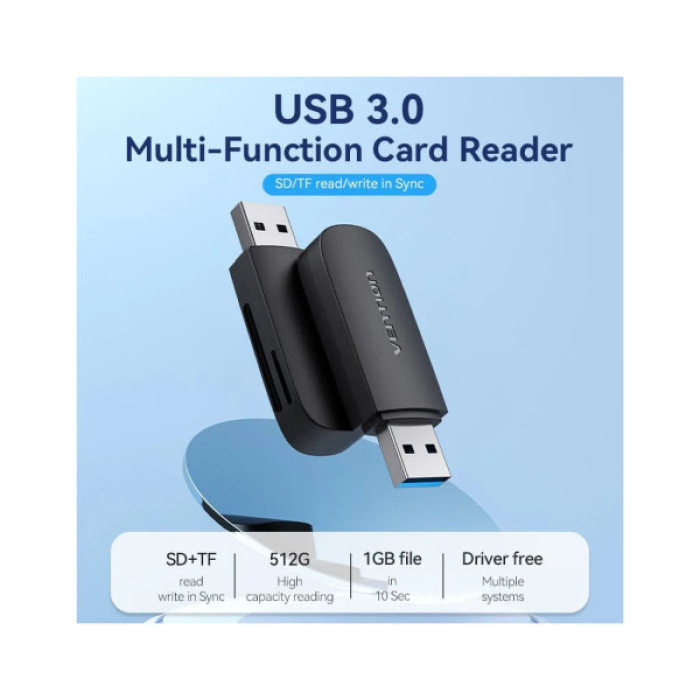 Зчитувач флеш-карт Vention USB 3.0 to SD+TF Black Dual Drive Letter (CLGB0)