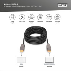 Кабель мультимедійний HDMI M to HDMI M 15m 8K AOC hybrid-fiber black Digitus (AK-330126-150-S)