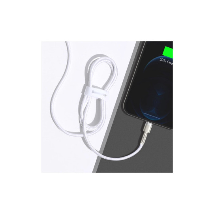 Дата кабель USB 2.0 AM to Lightning 2.0m Cafule Series Metal 2.4A White Baseus (CALJK-B02)
