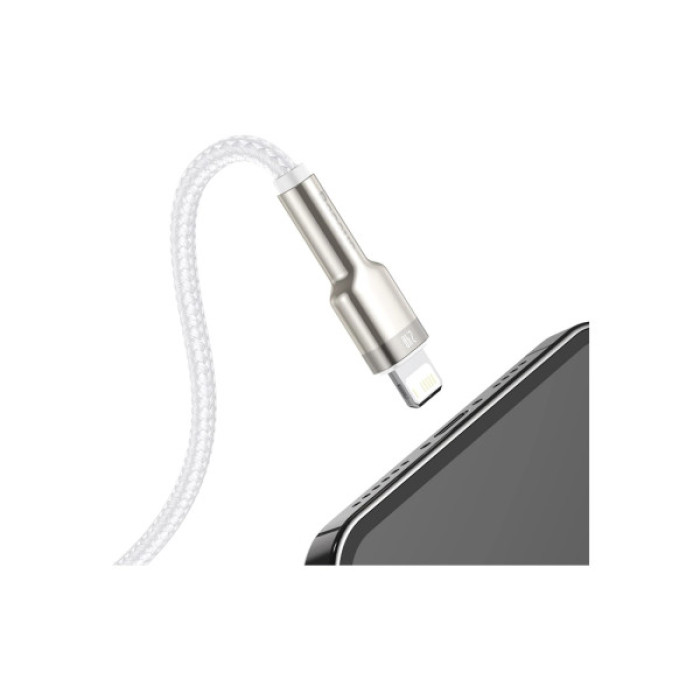 Дата кабель USB 2.0 AM to Lightning 2.0m Cafule Series Metal 2.4A White Baseus (CALJK-B02)