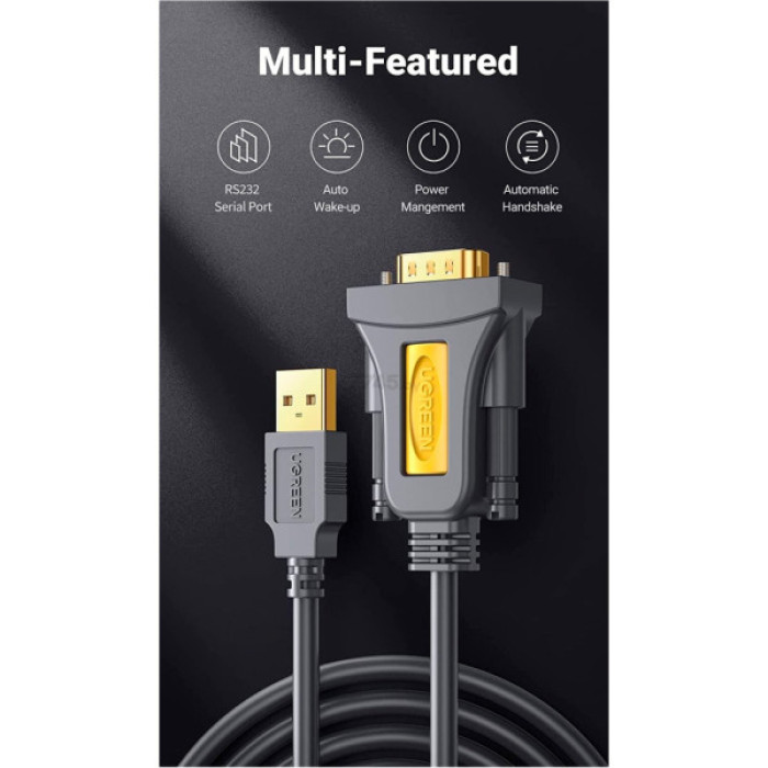 Кабель для передачі даних USB to COM M 2.0m DB9 RS-232 CR104 black Ugreen (20222)