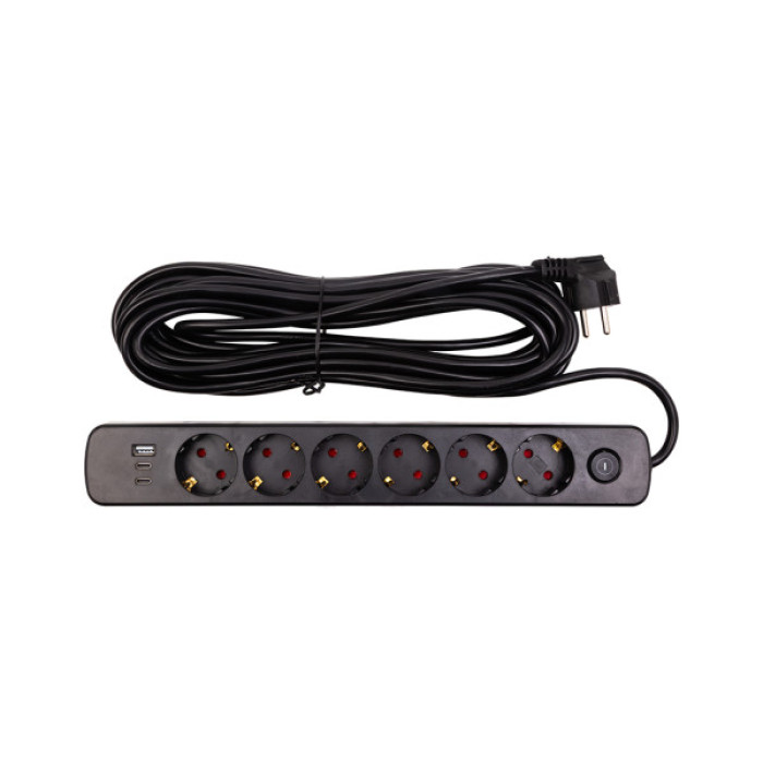 Мережевий фільтр живлення PowerPlant 10м, 6 розеток,USB, Type-C (YS-N6086/10c) (EX610693)