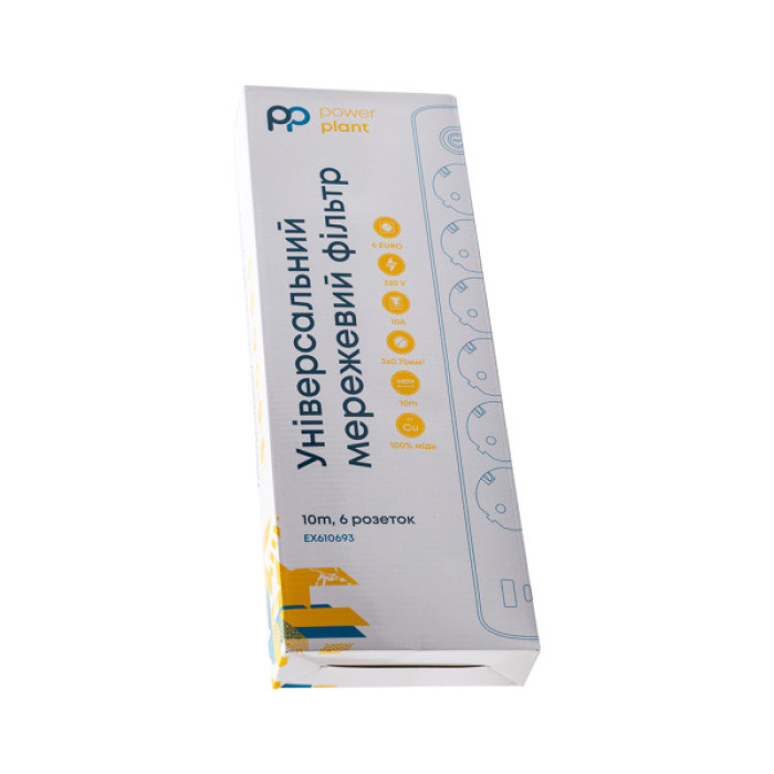 Мережевий фільтр живлення PowerPlant 10м, 6 розеток,USB, Type-C (YS-N6086/10c) (EX610693)