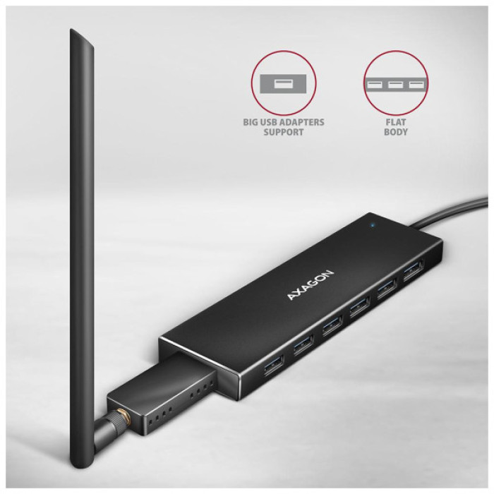 Концентратор AXAGON USB-C to 7xUSB 3.0 black (HUE-F7C)