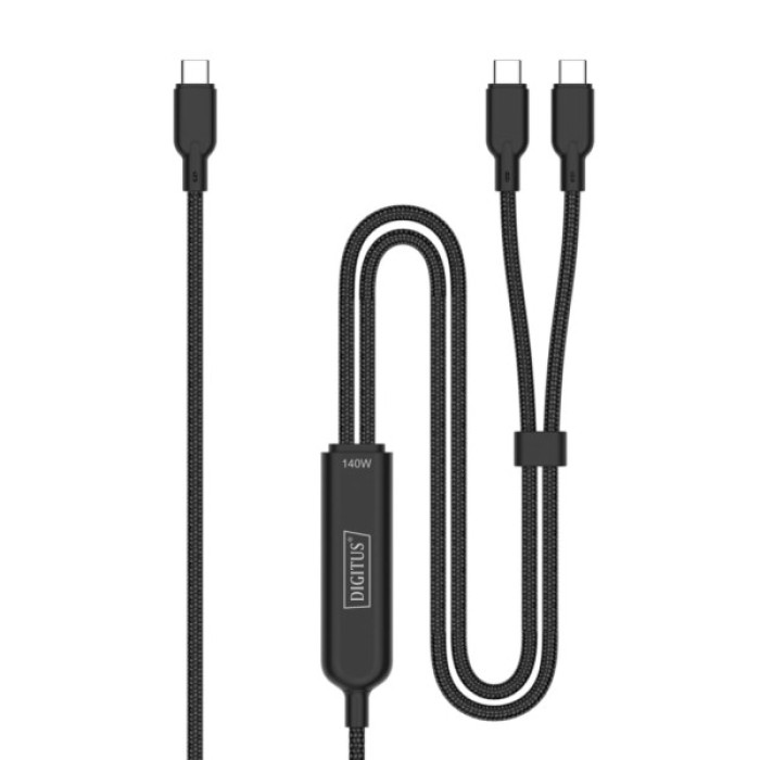 Дата кабель USB-C to 2xUSB-C 1.8m 140W black Digitus (AK-300170-018-S)