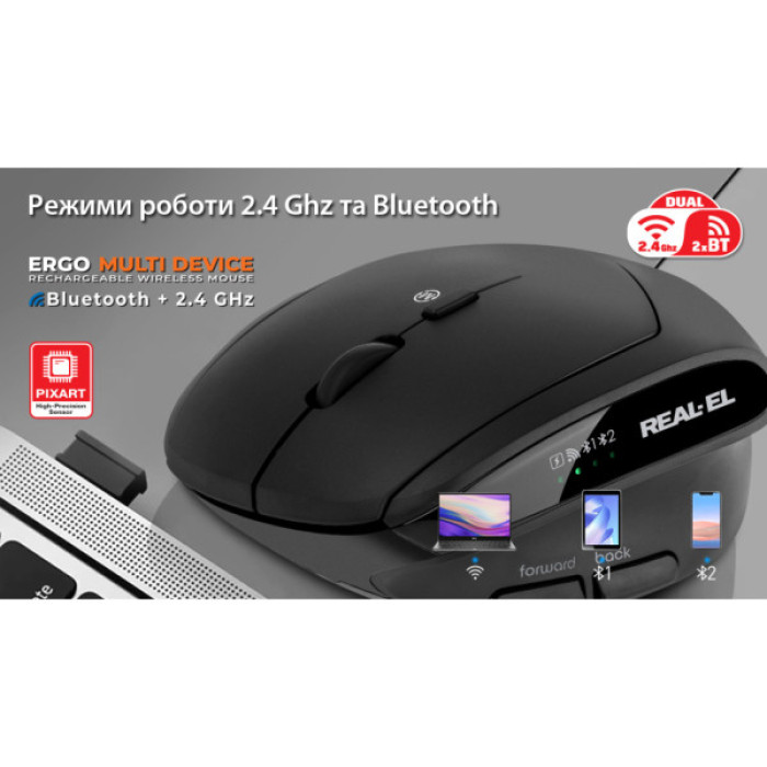 Мишка REAL-EL RM-490W Wireless/Bluetooth Black (EL123200058)